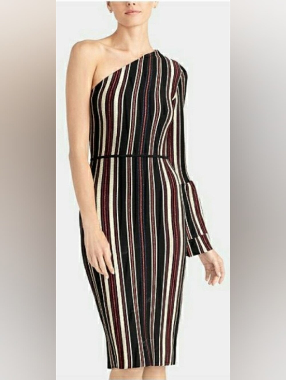 NWT RACHEL Rachel Roy One Shoulder Metallic Stripe Midi Dress Large